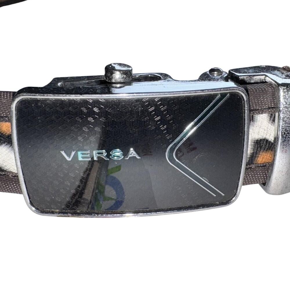 VERSA LEOPARD PRINT BELT WOMENS 54 INCH BROWN SILVER BUCKLE ANIMAL PRINT